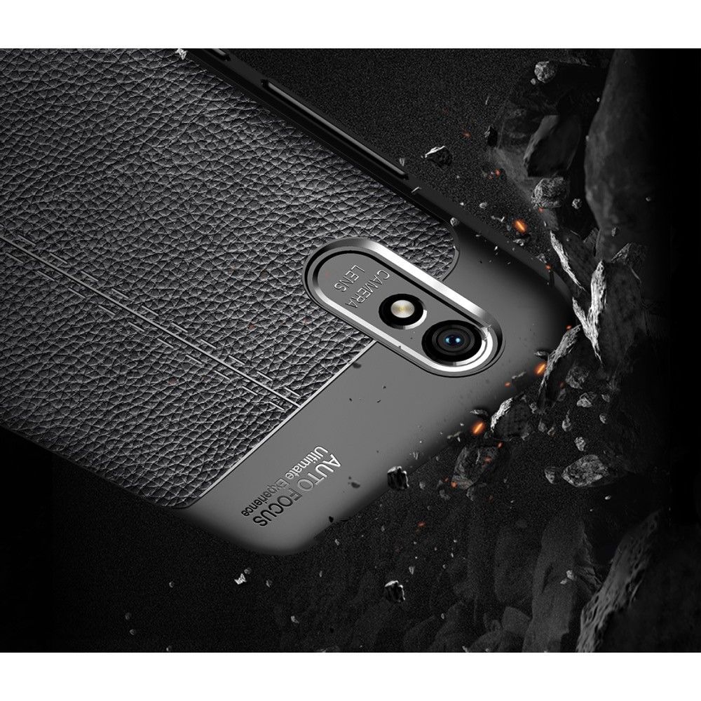 Litchi Grain Leather Силиконовый Накладка Чехол для Xiaomi Redmi 9A с Текстурой Кожа Черный