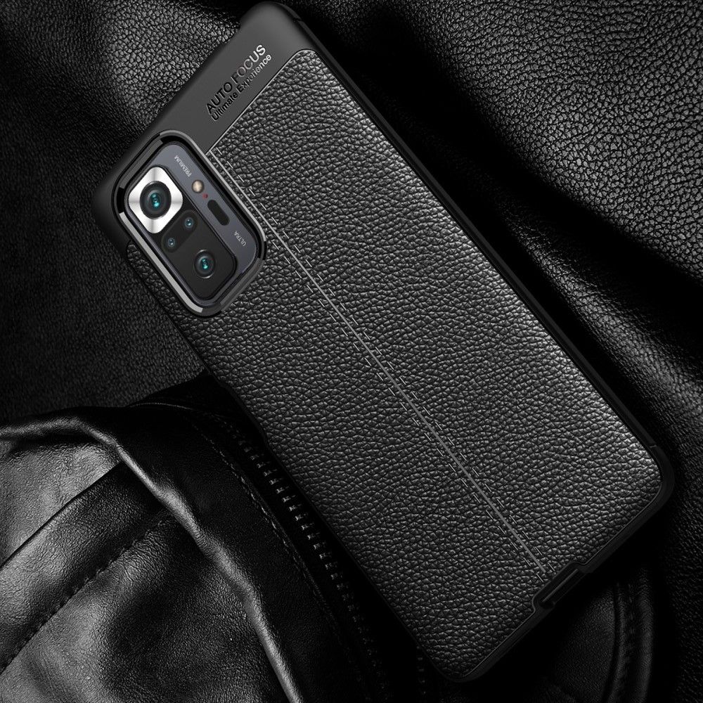 Litchi Grain Leather Силиконовый Накладка Чехол для Xiaomi Redmi Note 10 Pro с Текстурой Кожа Черный