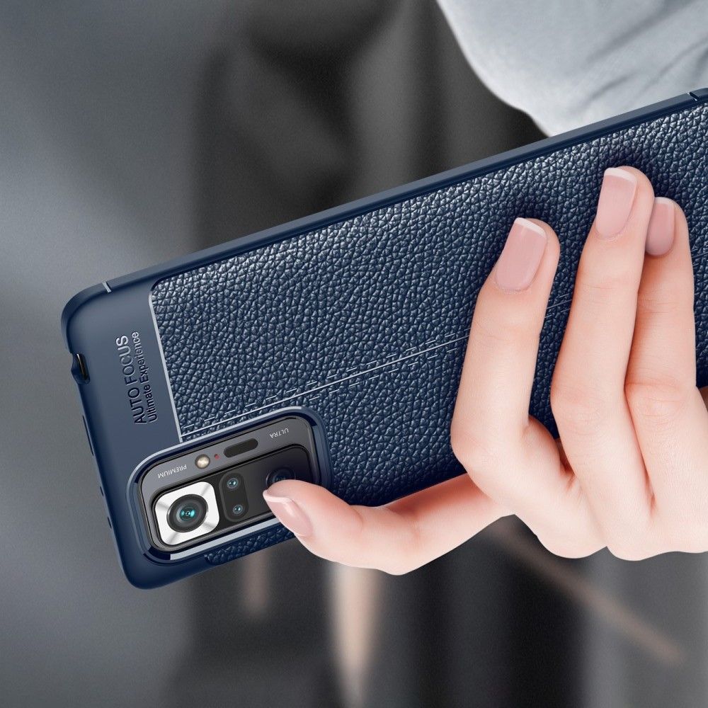 Litchi Grain Leather Силиконовый Накладка Чехол для Xiaomi Redmi Note 10 Pro с Текстурой Кожа Синий