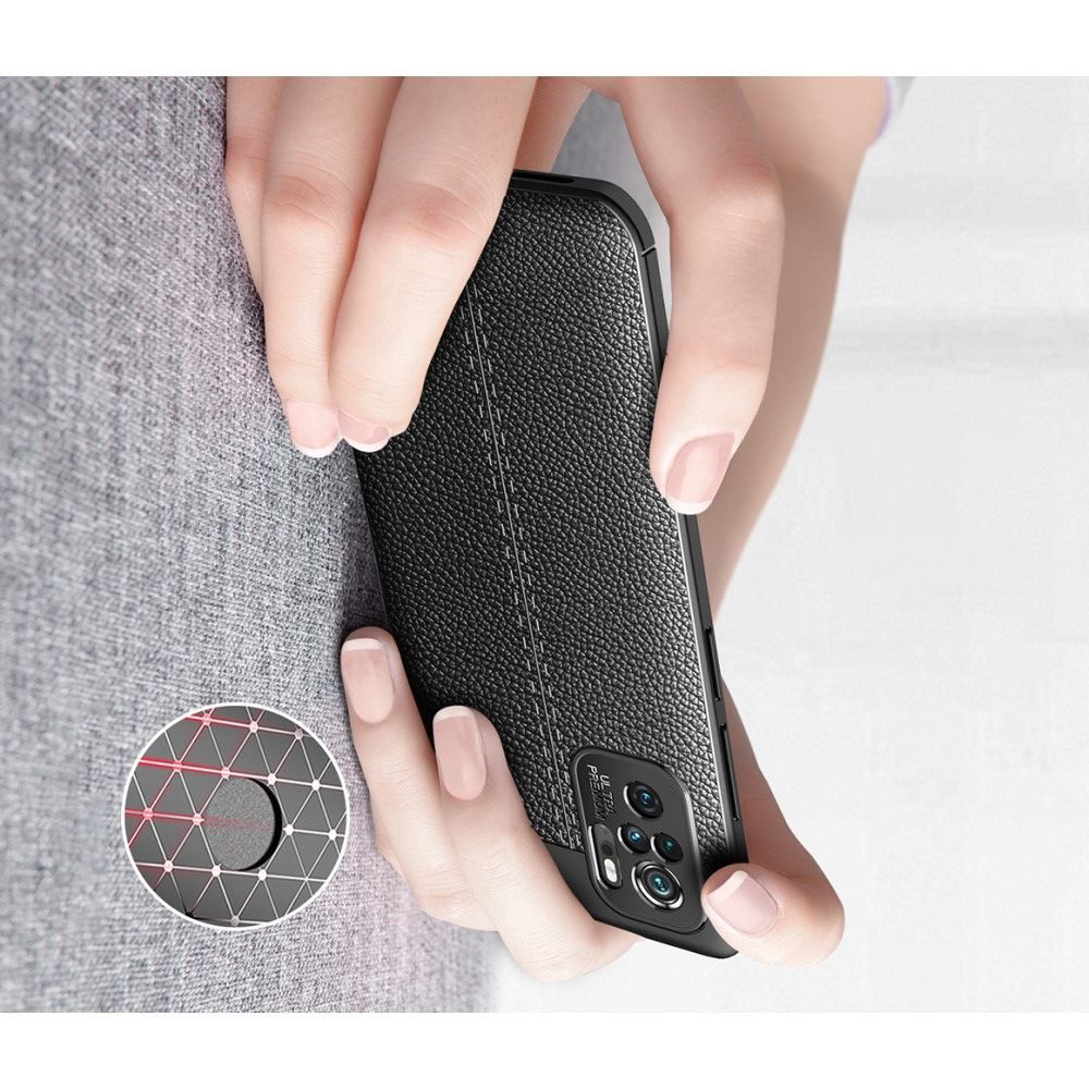 Litchi Grain Leather Силиконовый Накладка Чехол для Xiaomi Redmi Note 10 с Текстурой Кожа Красный