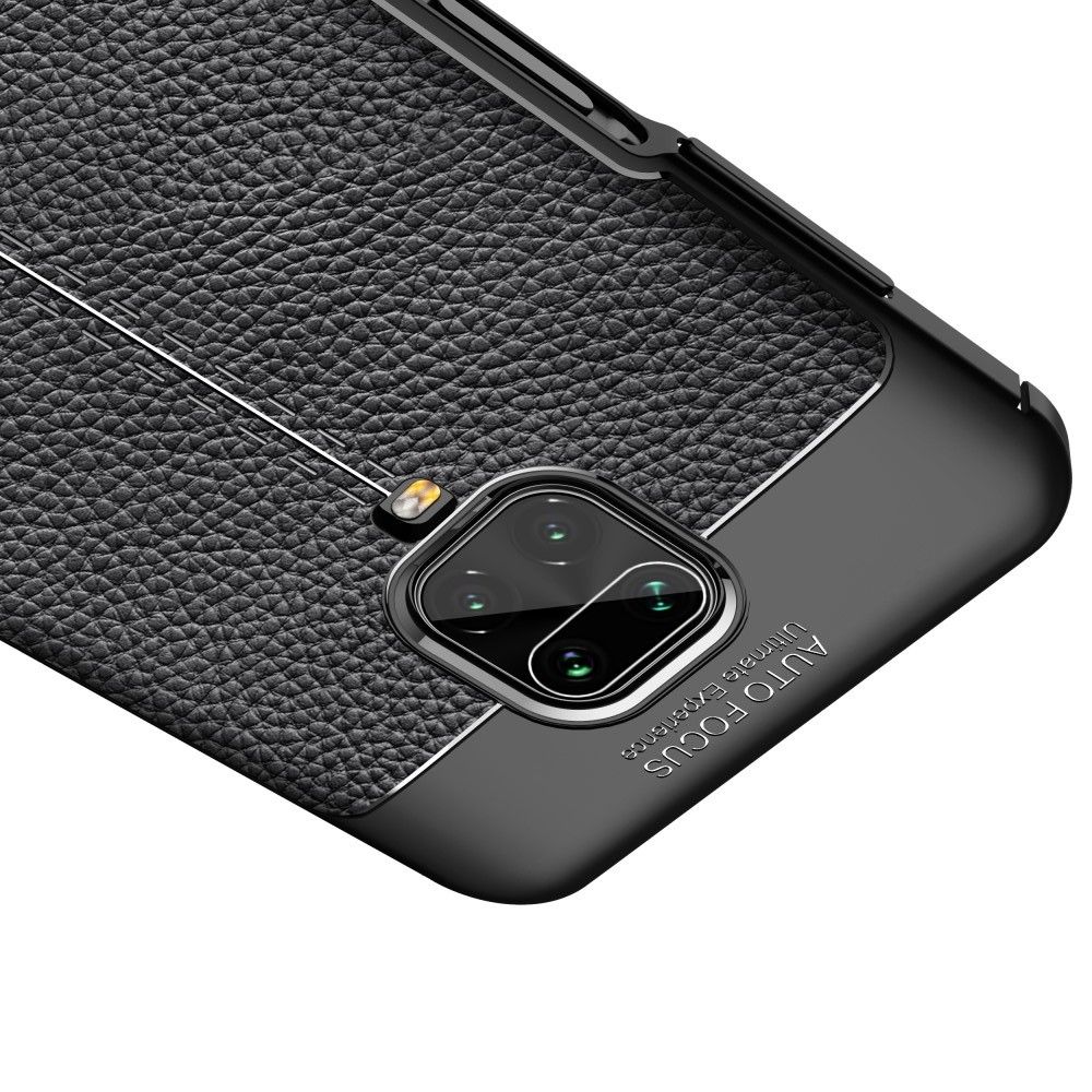 Litchi Grain Leather Силиконовый Накладка Чехол для Xiaomi Redmi Note 9 Pro / 9S с Текстурой Кожа Черный