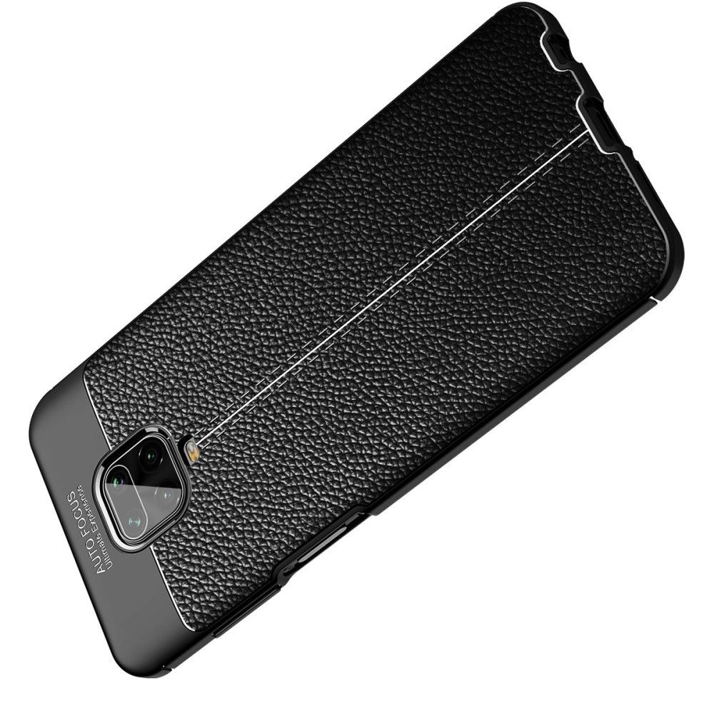 Litchi Grain Leather Силиконовый Накладка Чехол для Xiaomi Redmi Note 9 Pro / 9S с Текстурой Кожа Черный