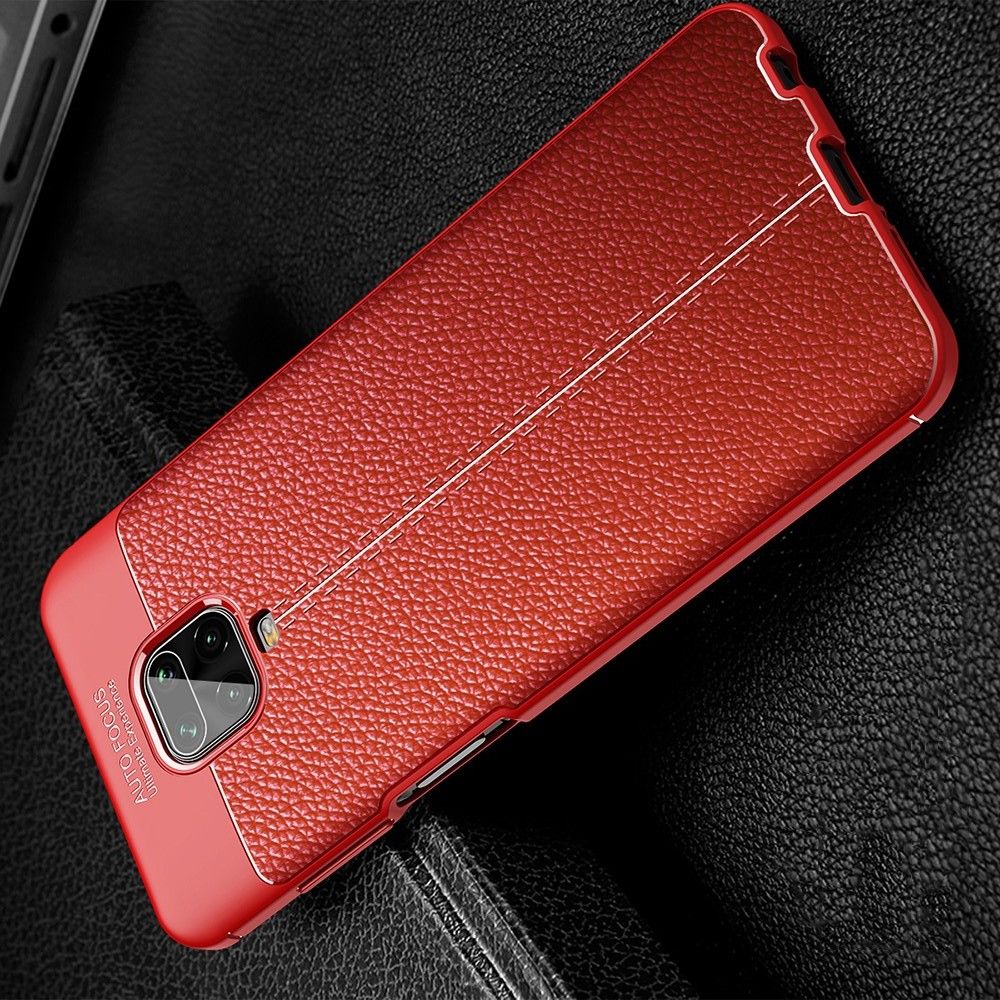 Litchi Grain Leather Силиконовый Накладка Чехол для Xiaomi Redmi Note 9 Pro с Текстурой Кожа Синий