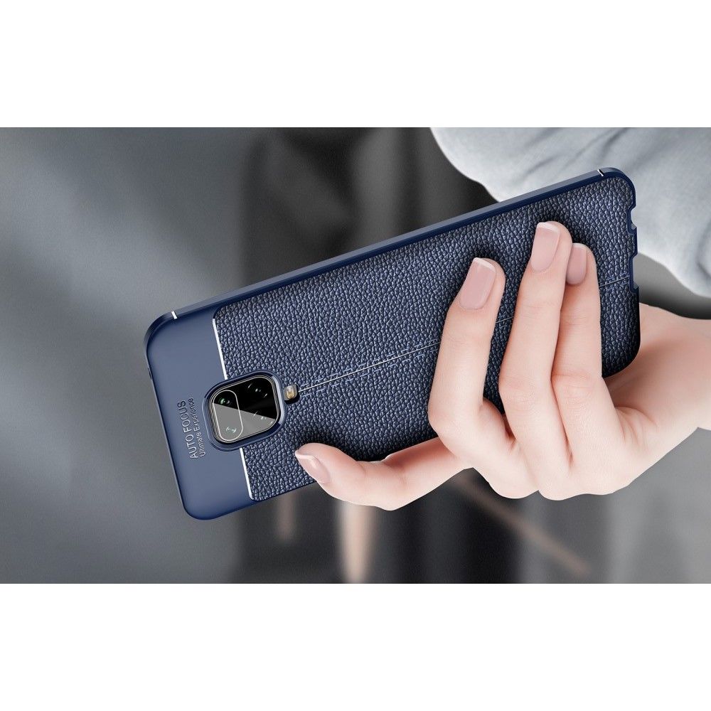 Litchi Grain Leather Силиконовый Накладка Чехол для Xiaomi Redmi Note 9 Pro с Текстурой Кожа Синий