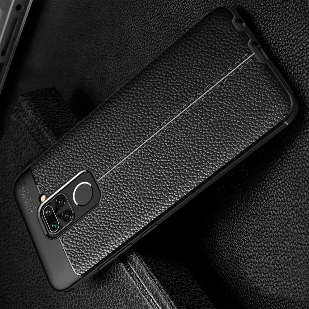 Litchi Grain Leather Силиконовый Накладка Чехол для Xiaomi Redmi Note 9 с Текстурой Кожа Черный