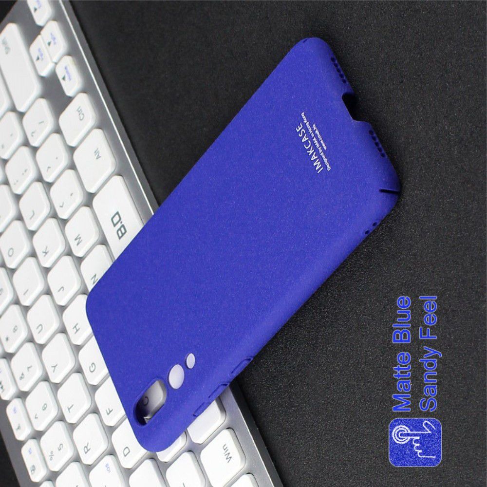 Матовый Пластиковый IMAK Finger чехол для Huawei P20 Pro С Держателем Кольцом Подставкой Синий + Защитная пленка для экрана