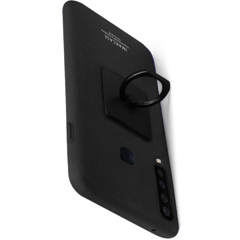 Матовый Пластиковый IMAK Finger чехол для Samsung Galaxy A9 2018 SM-A920F С Держателем Кольцом Подставкой Песочно-Черный + Защитная пленка для экрана