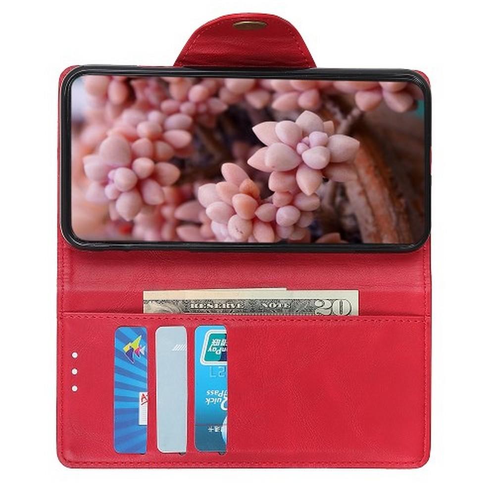 Боковая Чехол Книжка Кошелек с Футляром для Карт и Застежкой Магнитом для Xiaomi Redmi 7 Красный