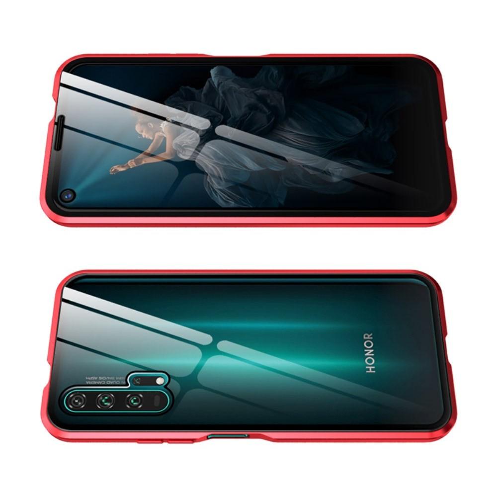 Металлический Магнитный Чехол Бампер с Закаленным Стеклом Huawei Nova 5T Красный