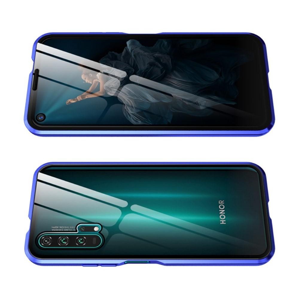 Металлический Магнитный Чехол Бампер с Закаленным Стеклом Huawei Nova 5T Синий