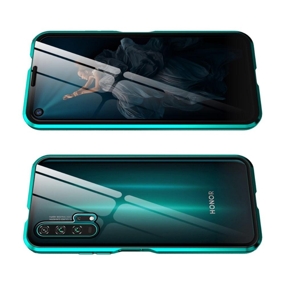 Металлический Магнитный Чехол Бампер с Закаленным Стеклом Huawei Nova 5T Зеленый