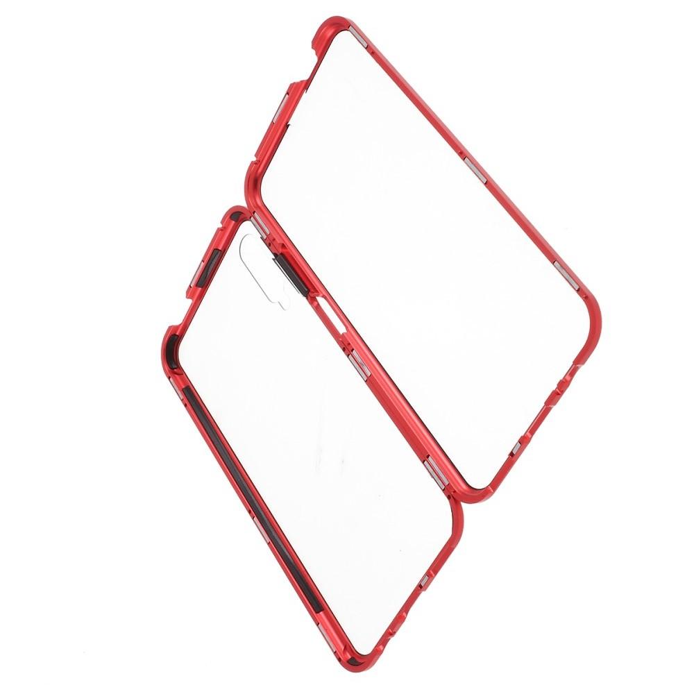 Металлический Магнитный Чехол Бампер с Закаленным Стеклом Huawei Honor 9X Красный