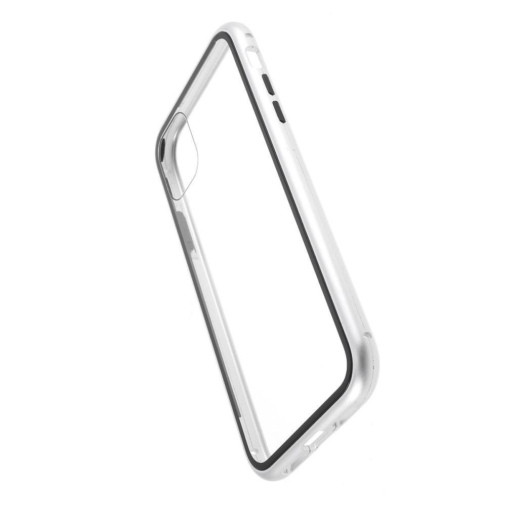 Металлический Магнитный Чехол Бампер с Закаленным Стеклом iPhone 11 Pro Белый