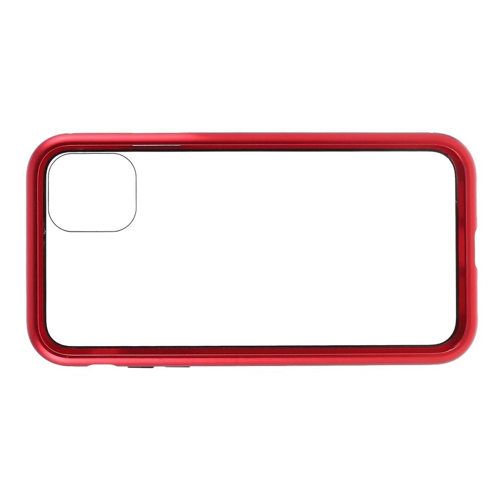 Металлический Магнитный Чехол Бампер с Закаленным Стеклом iPhone 11 Pro Max Красный