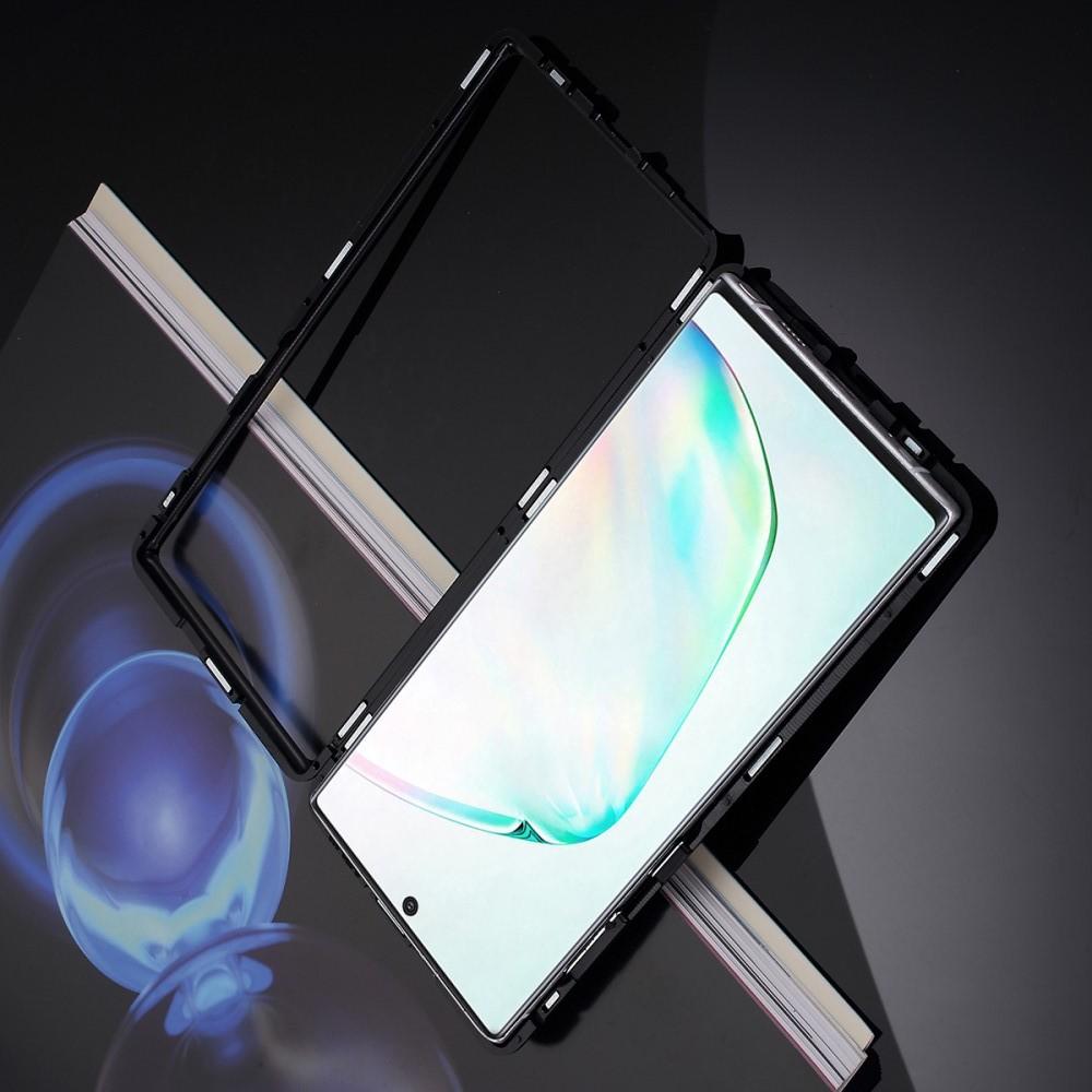 Металлический Магнитный Чехол Бампер с Закаленным Стеклом Samsung Galaxy Note 10 Черный
