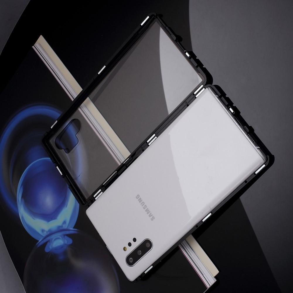 Металлический Магнитный Чехол Бампер с Закаленным Стеклом Samsung Galaxy Note 10 Plus Черный