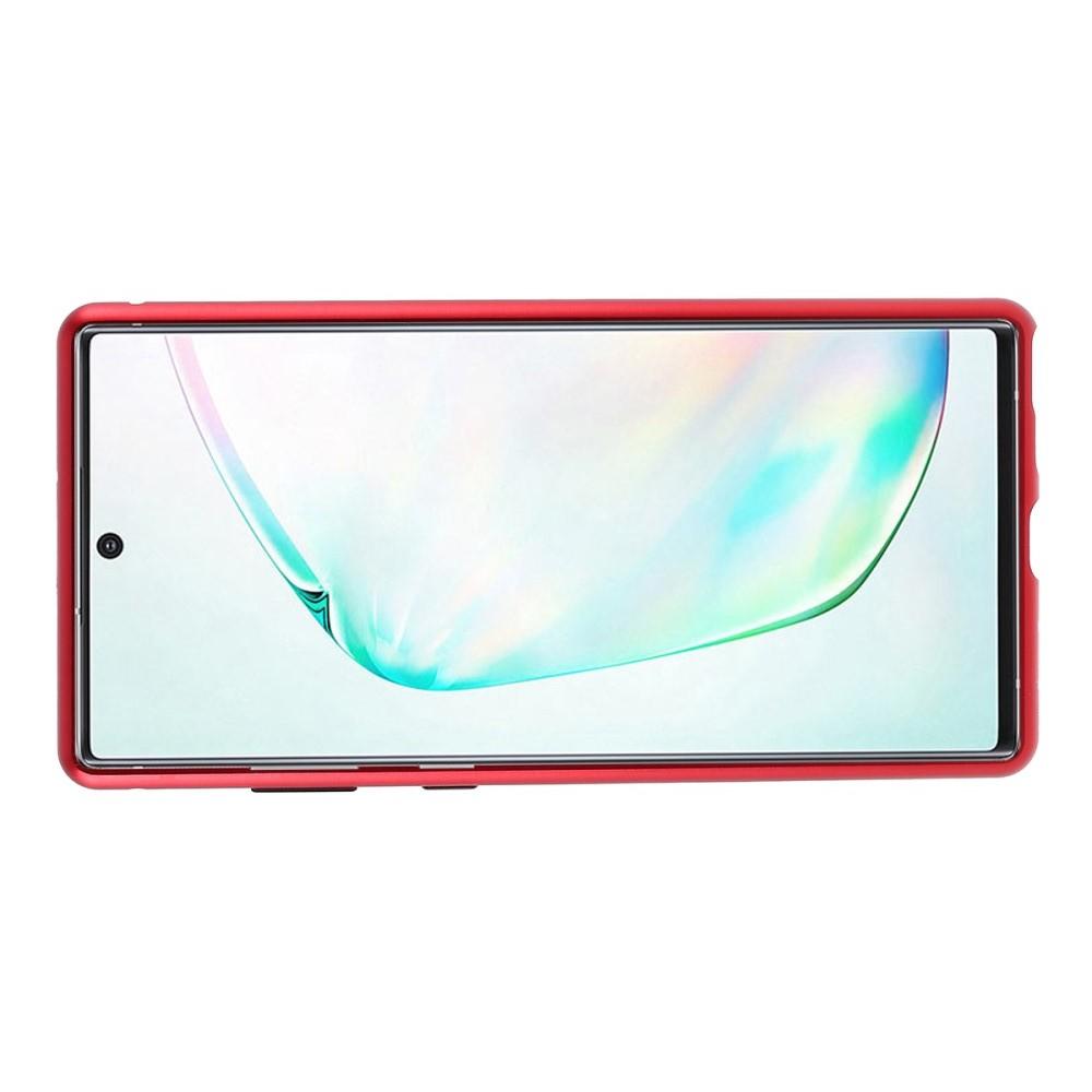 Металлический Магнитный Чехол Бампер с Закаленным Стеклом Samsung Galaxy Note 10 Plus Красный