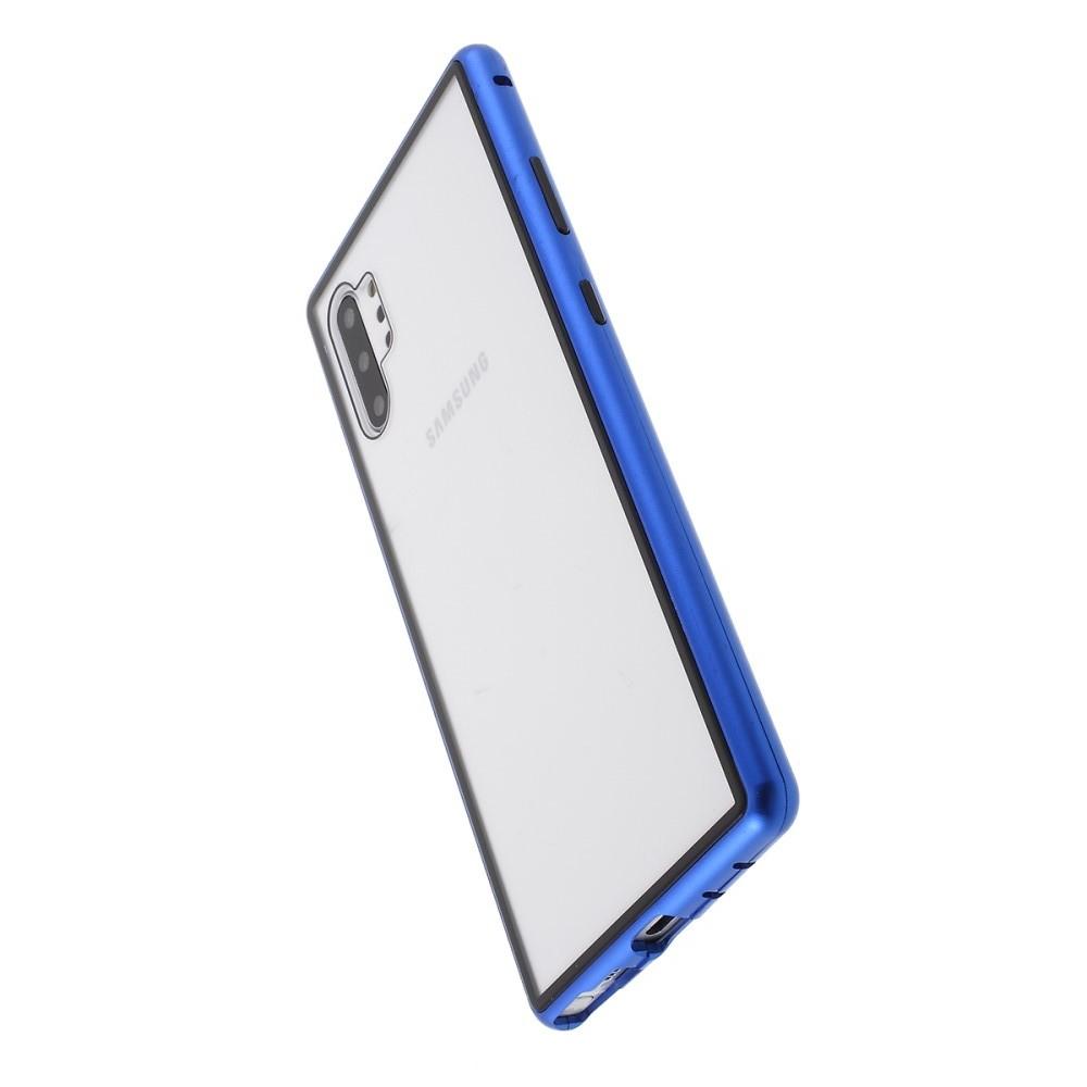 Металлический Магнитный Чехол Бампер с Закаленным Стеклом Samsung Galaxy Note 10 Plus Синий