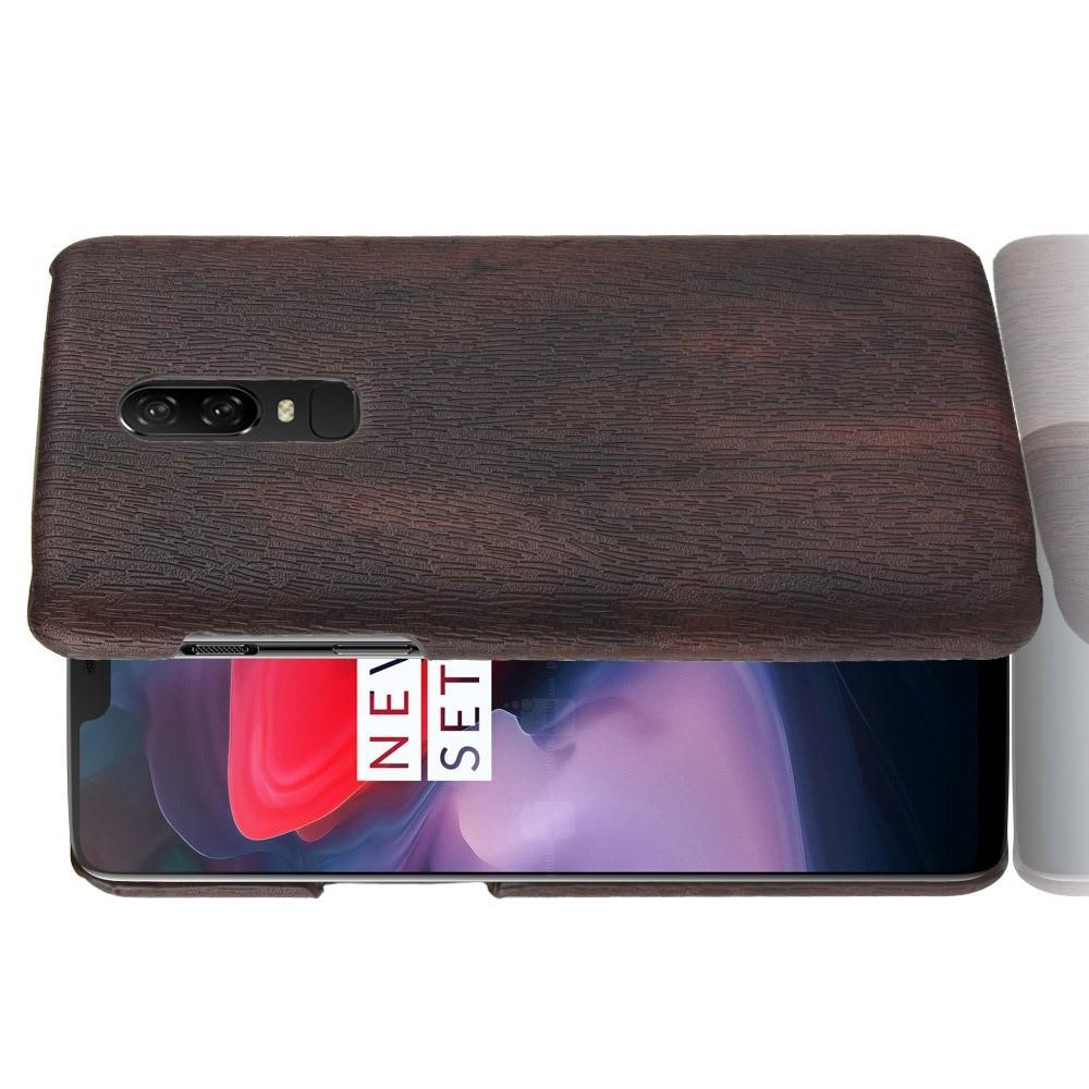 Натуральный Матовый Деревянный Эксклюзивный Чехол Накладка для OnePlus 6 Коричневый