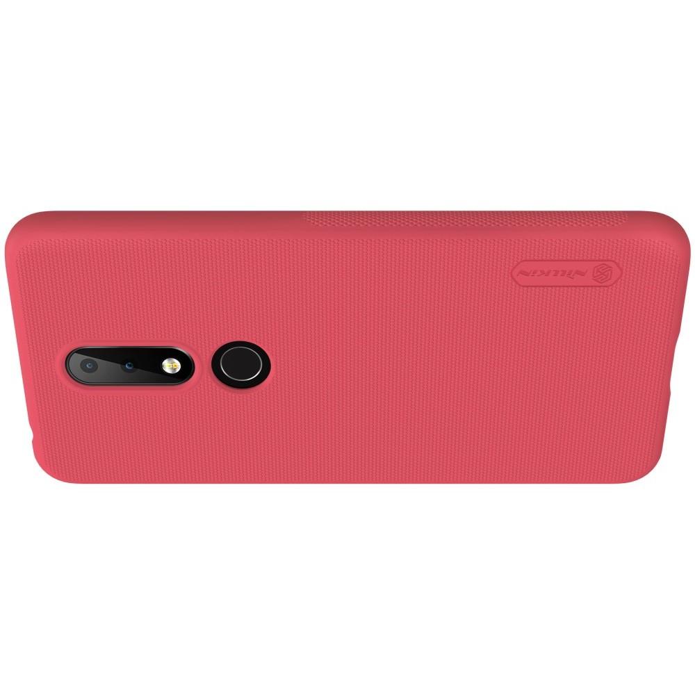 Пластиковый нескользящий NILLKIN Frosted кейс чехол для Nokia 6.1 Plus Красный + защитная пленка