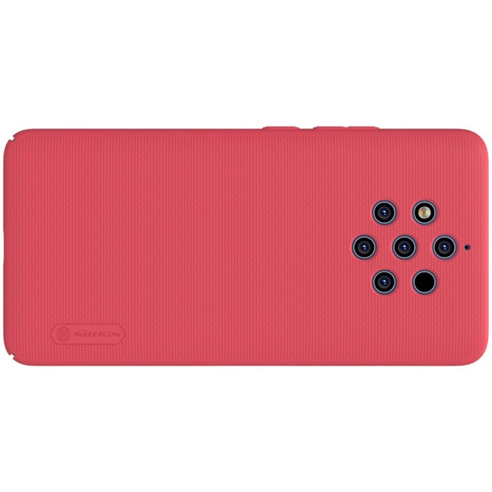 Пластиковый нескользящий NILLKIN Frosted кейс чехол для Nokia 9 PureView Красный + подставка