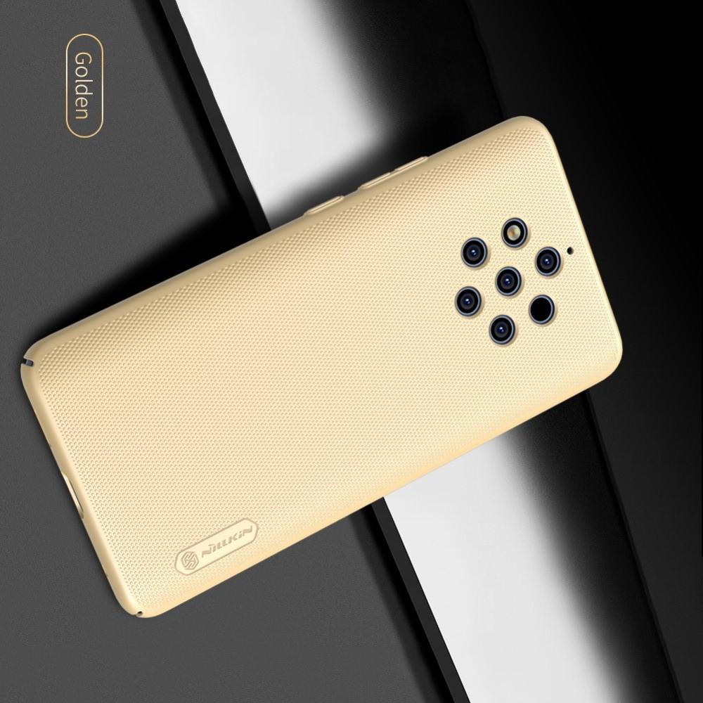 Пластиковый нескользящий NILLKIN Frosted кейс чехол для Nokia 9 PureView Золотой + подставка