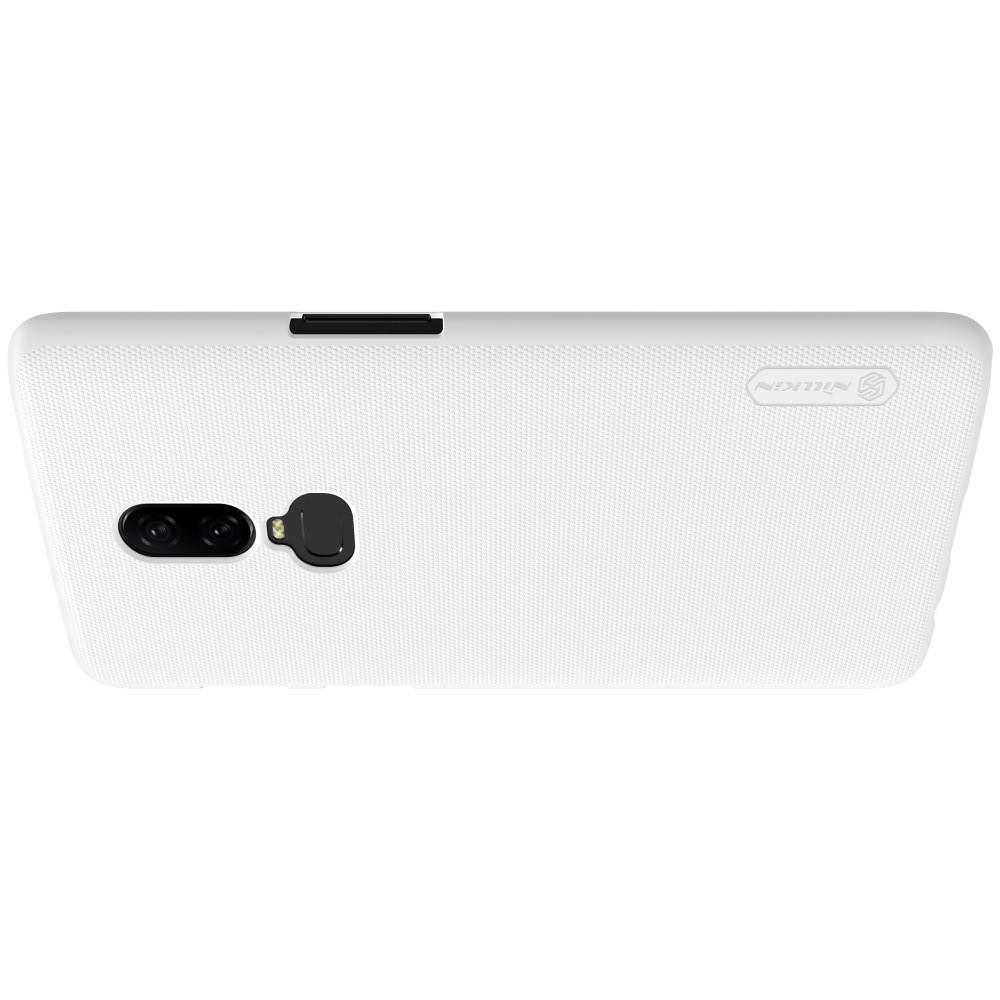 Пластиковый нескользящий NILLKIN Frosted кейс чехол для OnePlus 6 Белый + защитная пленка