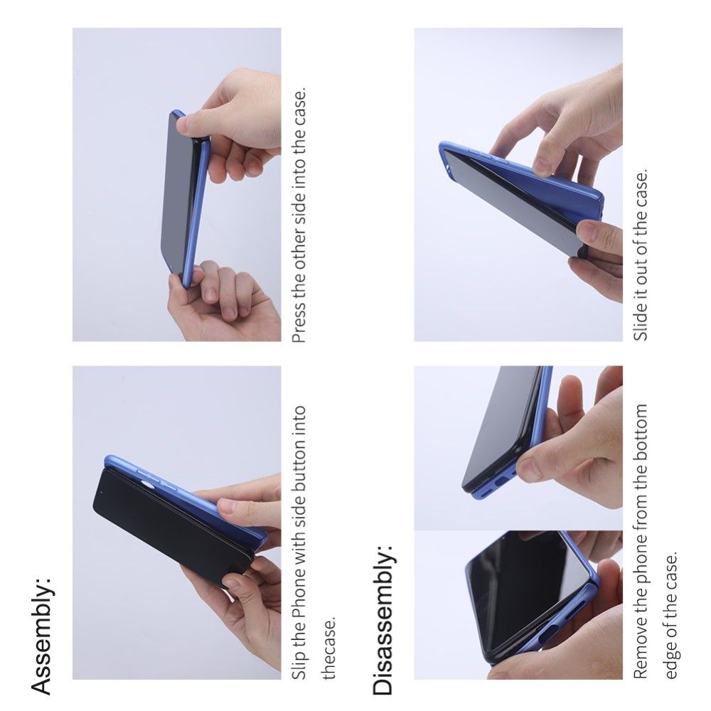 Пластиковый нескользящий NILLKIN Frosted кейс чехол для Samsung Galaxy A01 Синий + подставка