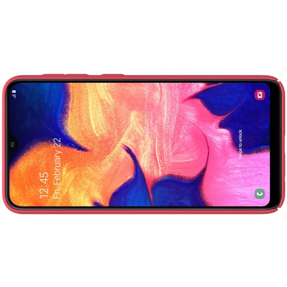 Пластиковый нескользящий NILLKIN Frosted кейс чехол для Samsung Galaxy A10 Красный + подставка