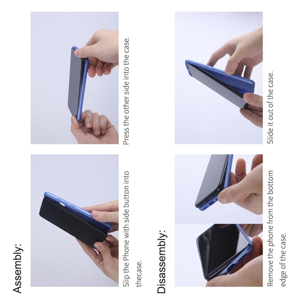 Пластиковый нескользящий NILLKIN Frosted кейс чехол для Samsung Galaxy A10s Синий + подставка