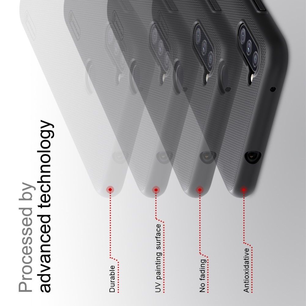 Пластиковый нескользящий NILLKIN Frosted кейс чехол для Samsung Galaxy A11 Черный + подставка