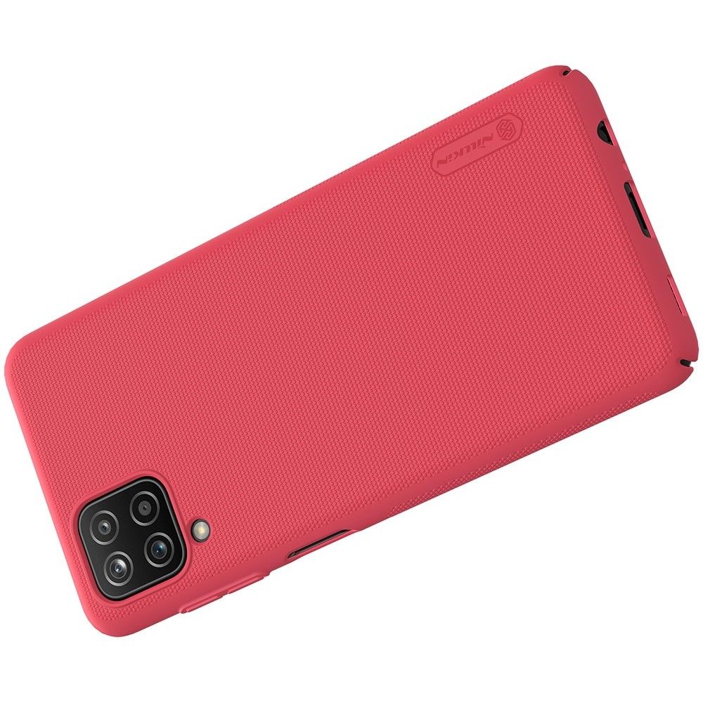 Пластиковый нескользящий NILLKIN Frosted кейс чехол для Samsung Galaxy A12 Красный + подставка