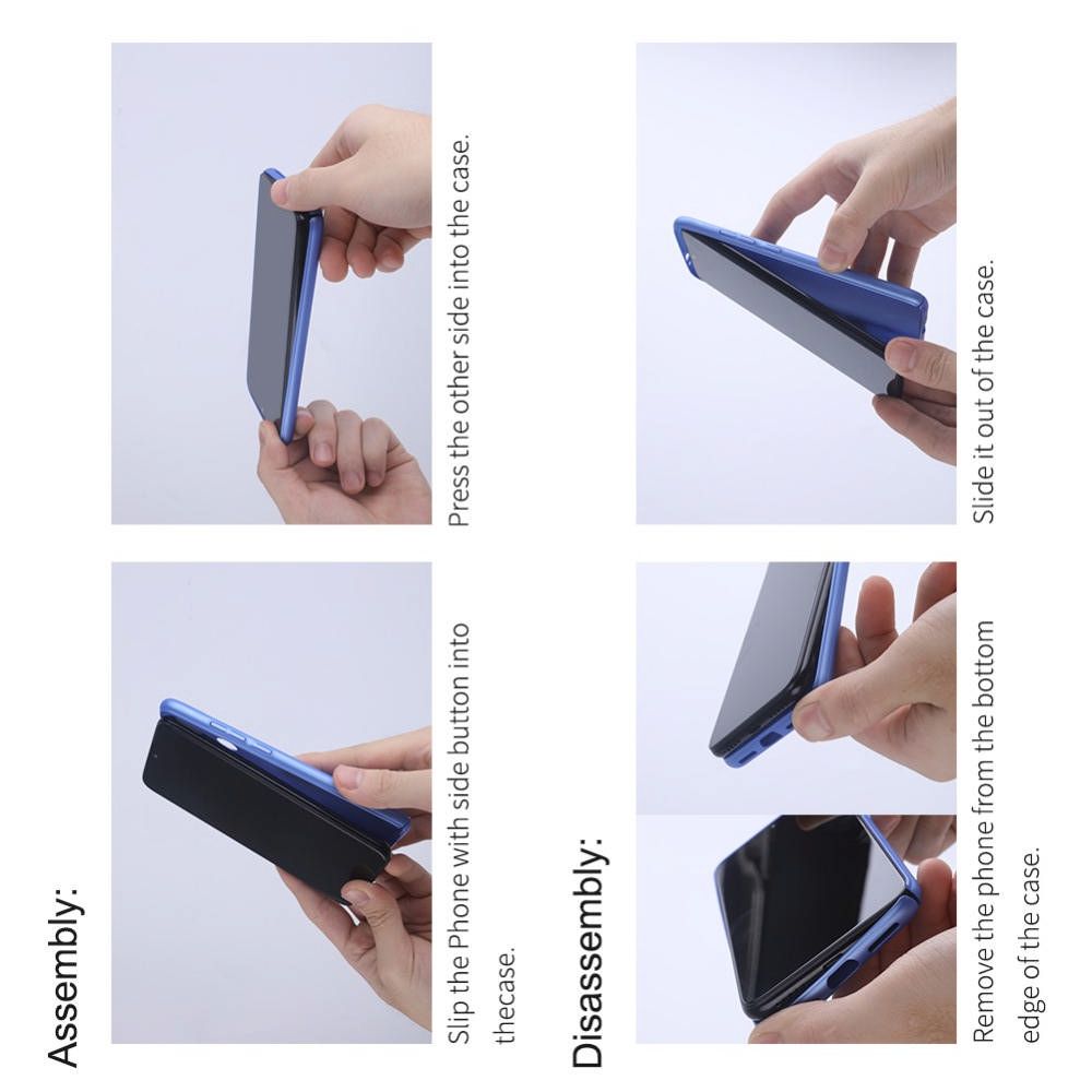 Пластиковый нескользящий NILLKIN Frosted кейс чехол для Samsung Galaxy A20s Синий + подставка