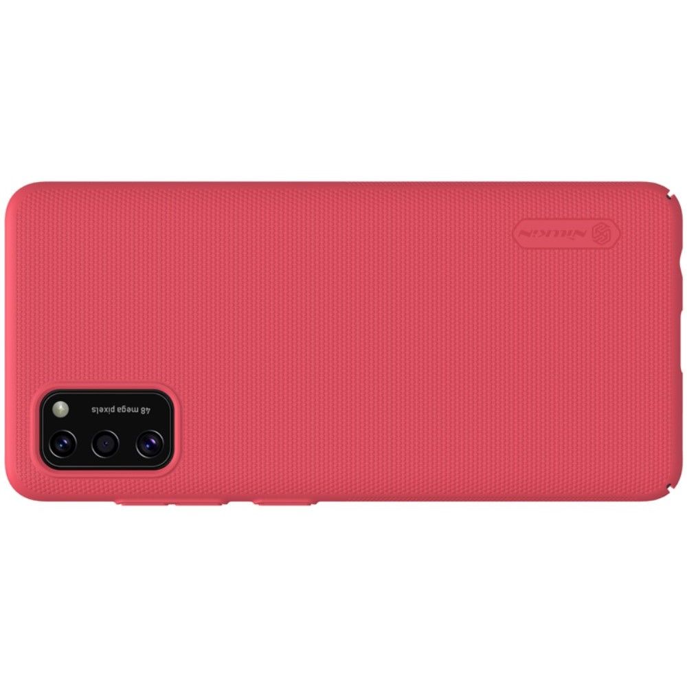 Пластиковый нескользящий NILLKIN Frosted кейс чехол для Samsung Galaxy A41 Красный + подставка