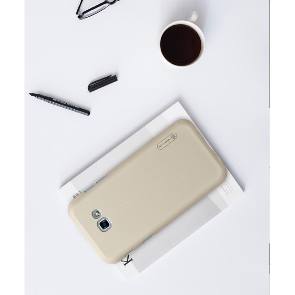 Пластиковый нескользящий NILLKIN Frosted кейс чехол для Samsung Galaxy A5 2017 SM-A520F Золотой + подставка