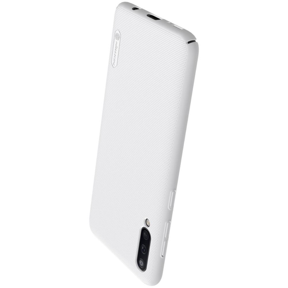 Пластиковый нескользящий NILLKIN Frosted кейс чехол для Samsung Galaxy A50 Белый + подставка