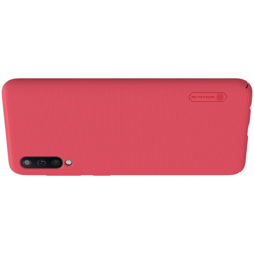 Пластиковый нескользящий NILLKIN Frosted кейс чехол для Samsung Galaxy A50 Красный + подставка