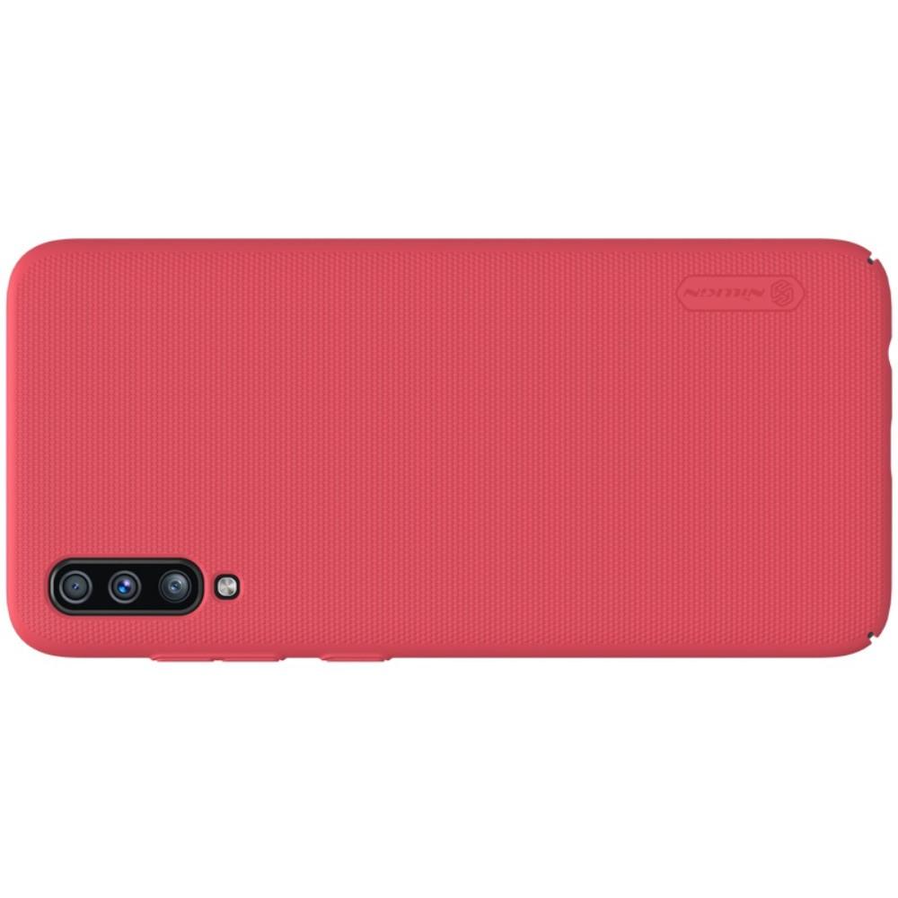 Пластиковый нескользящий NILLKIN Frosted кейс чехол для Samsung Galaxy A70 Красный + подставка