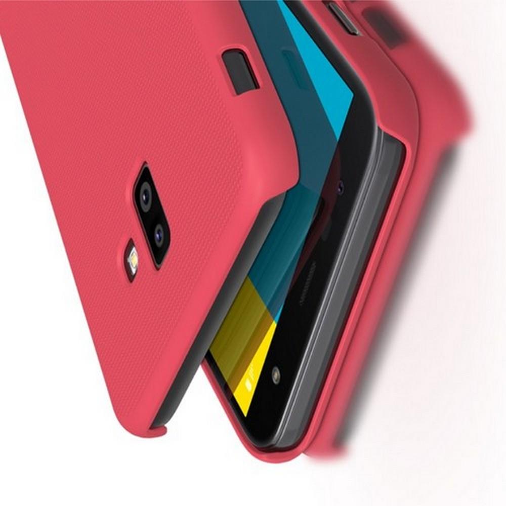 Пластиковый нескользящий NILLKIN Frosted кейс чехол для Samsung Galaxy J6 Plus 2018 SM-J610F Красный + защитная пленка