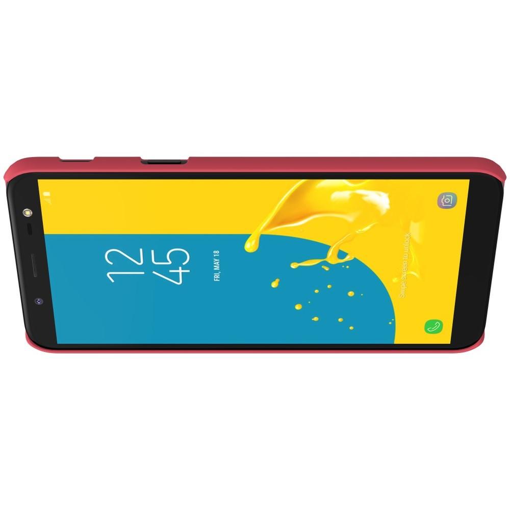 Пластиковый нескользящий NILLKIN Frosted кейс чехол для Samsung Galaxy J6 SM-J600 Красный + защитная пленка