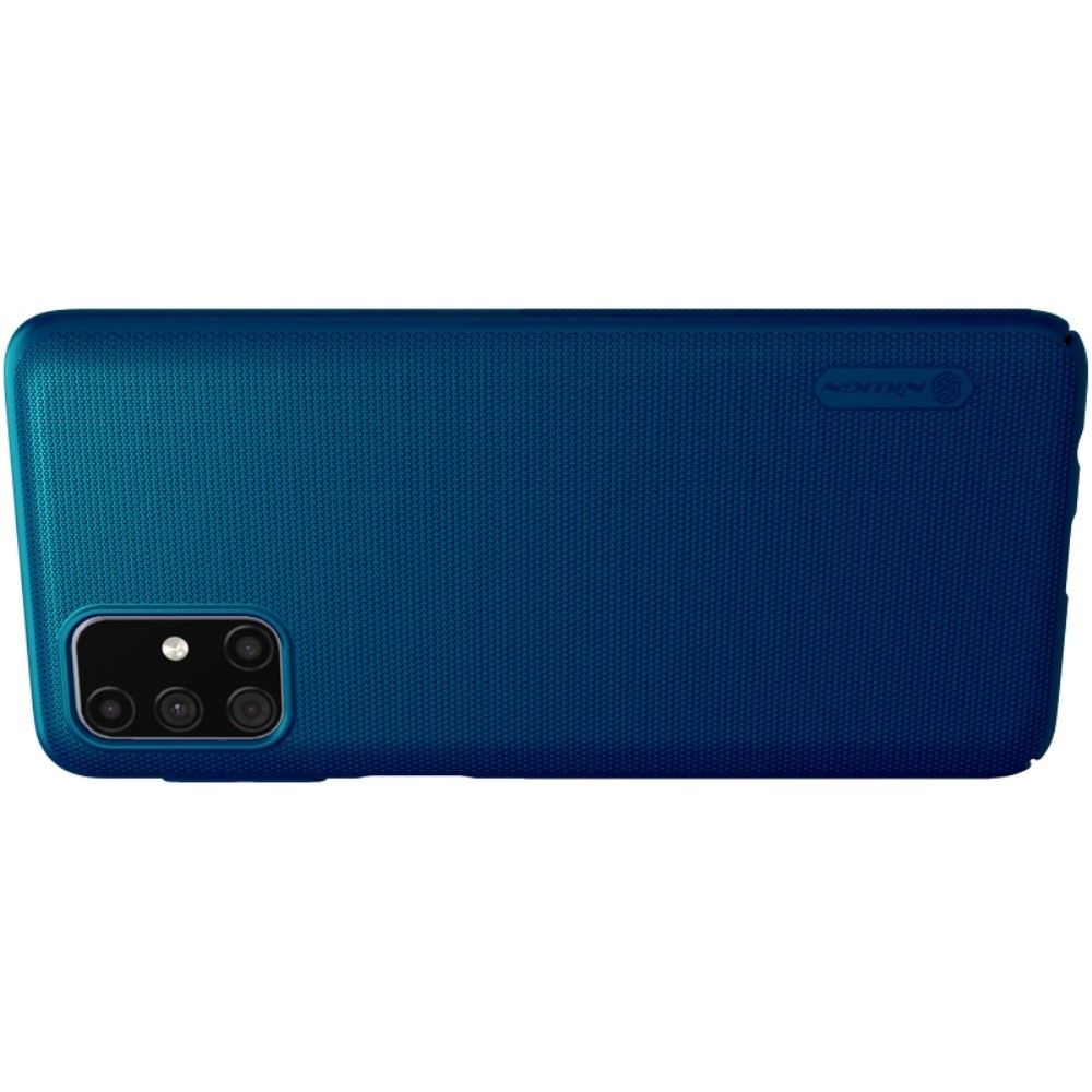 Пластиковый нескользящий NILLKIN Frosted кейс чехол для Samsung Galaxy M31s Синий + подставка