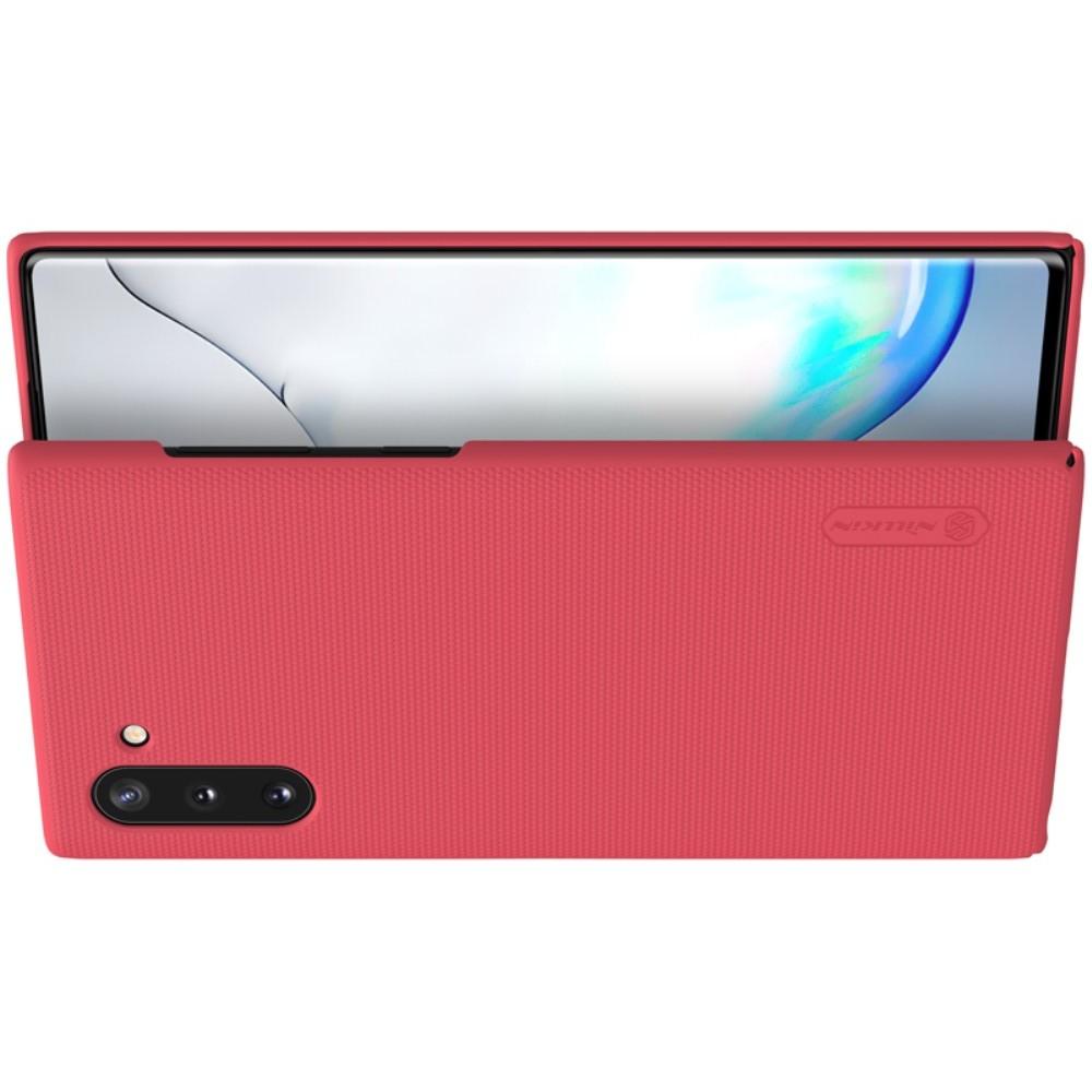Пластиковый нескользящий NILLKIN Frosted кейс чехол для Samsung Galaxy Note 10 Красный + подставка