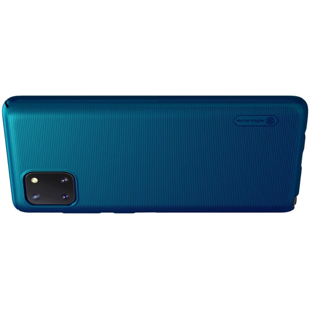 Пластиковый нескользящий NILLKIN Frosted кейс чехол для Samsung Galaxy Note 10 Lite Синий + подставка