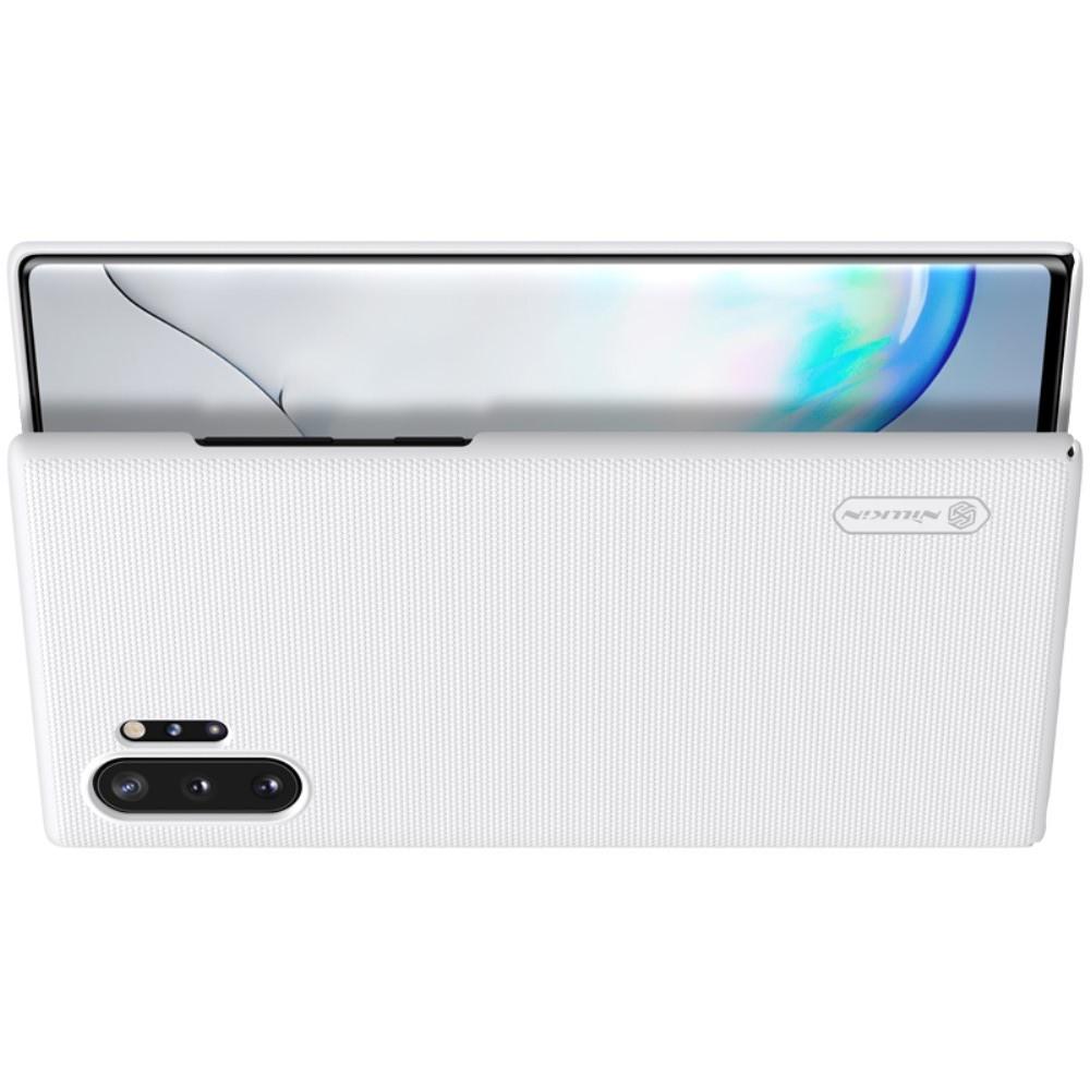 Пластиковый нескользящий NILLKIN Frosted кейс чехол для Samsung Galaxy Note 10 Plus Белый + подставка