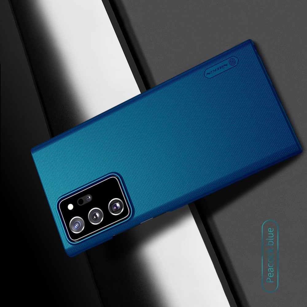 Пластиковый нескользящий NILLKIN Frosted кейс чехол для Samsung Galaxy Note 20 Ultra Синий + подставка