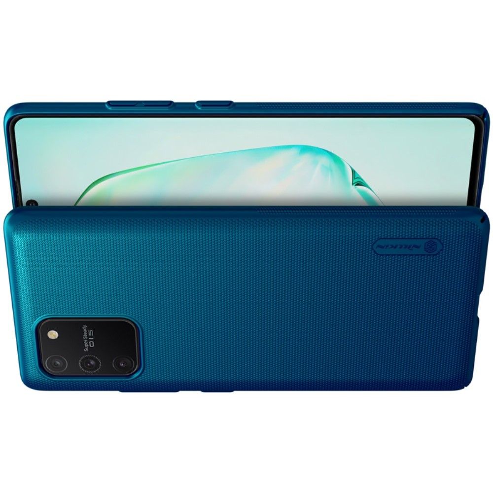Пластиковый нескользящий NILLKIN Frosted кейс чехол для Samsung Galaxy S10 Lite Синий + подставка
