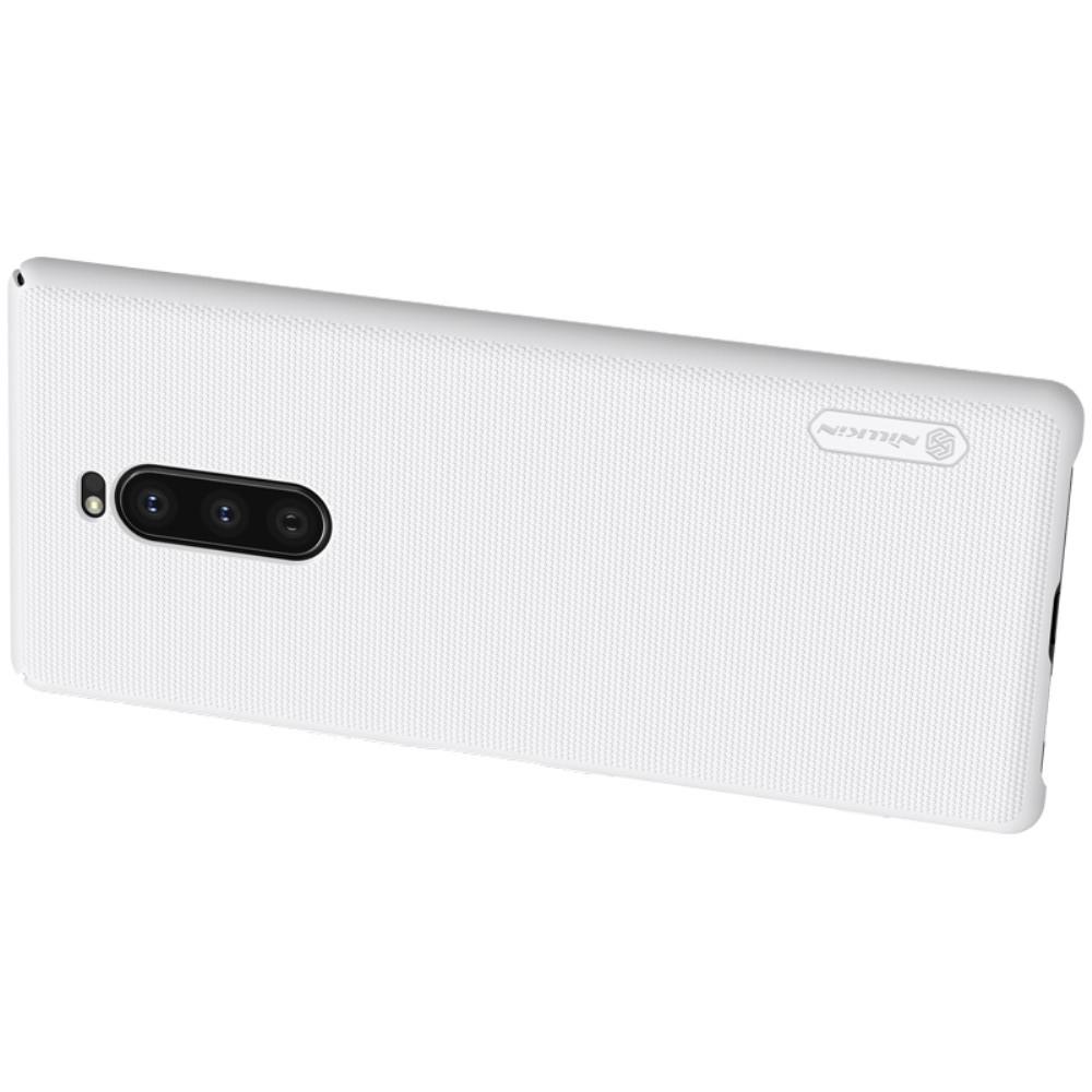 Пластиковый нескользящий NILLKIN Frosted кейс чехол для Sony Xperia 1 Белый + защитная пленка