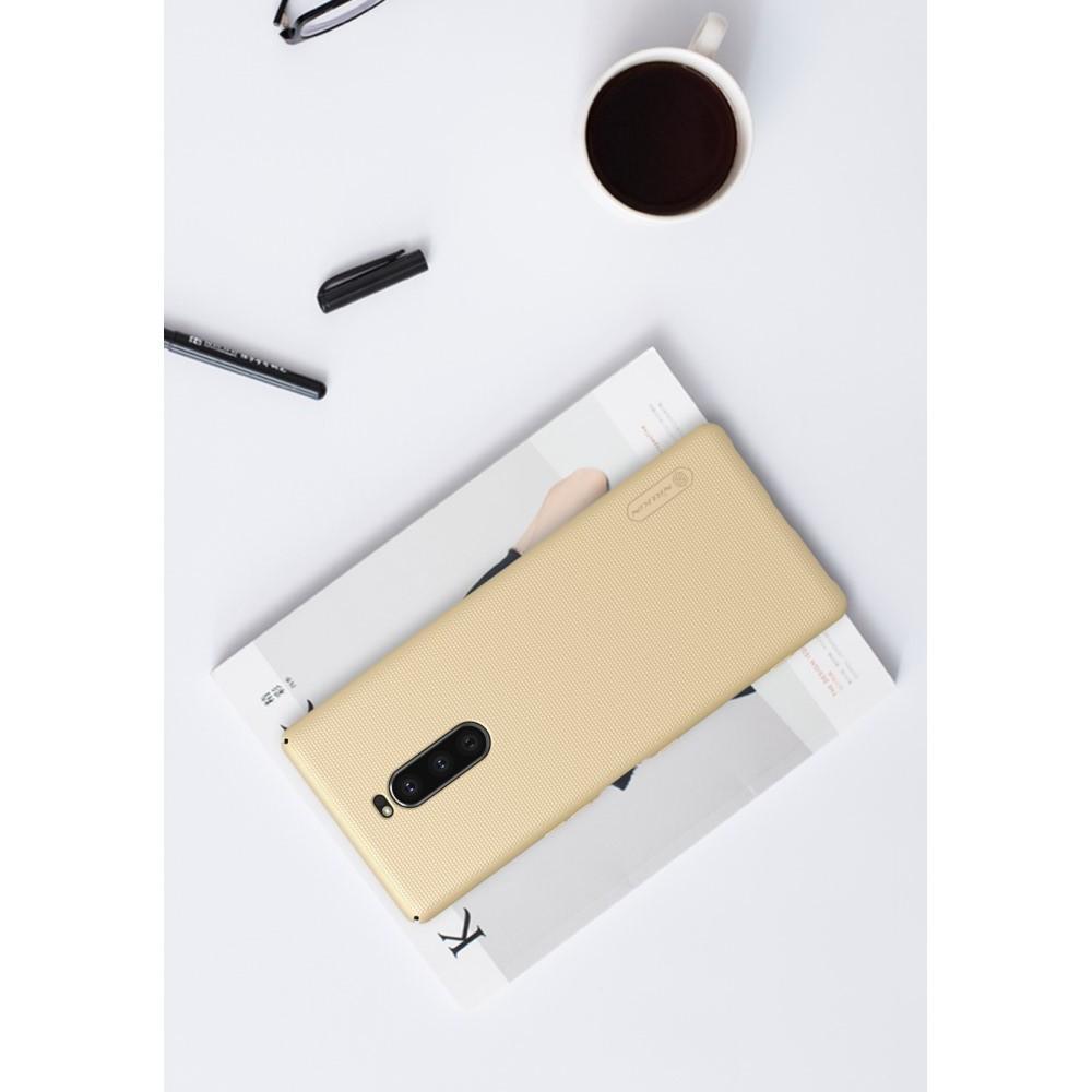 Пластиковый нескользящий NILLKIN Frosted кейс чехол для Sony Xperia 1 Золотой + защитная пленка