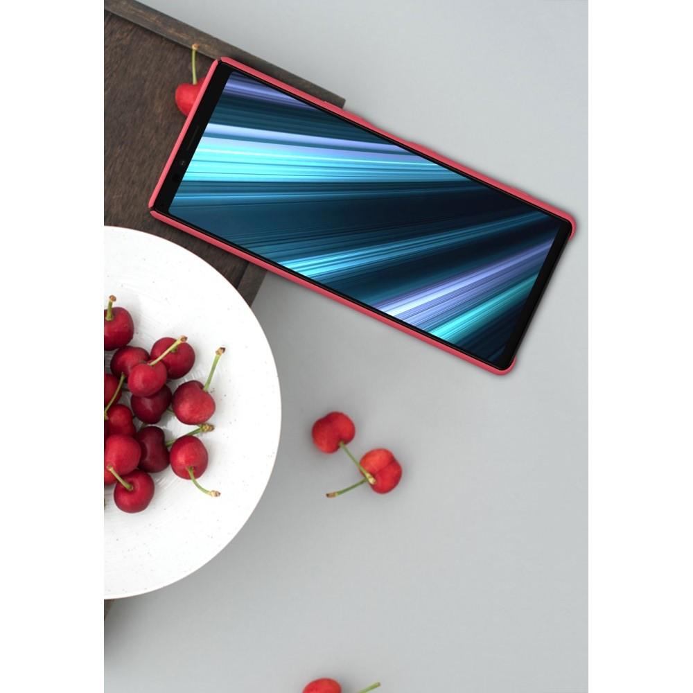 Пластиковый нескользящий NILLKIN Frosted кейс чехол для Sony Xperia 1 Красный + защитная пленка