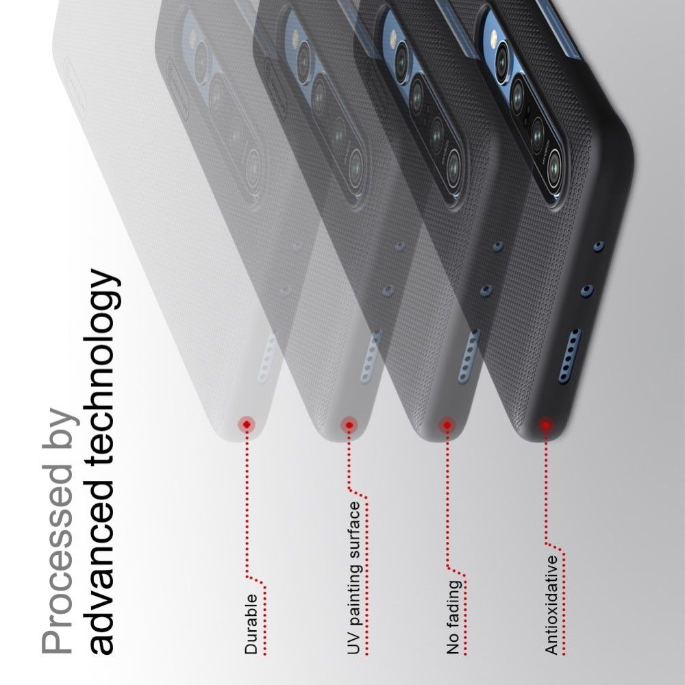 Пластиковый нескользящий NILLKIN Frosted кейс чехол для Xiaomi Mi 10 / Mi 10 Pro / 10 Pro Черный + подставка